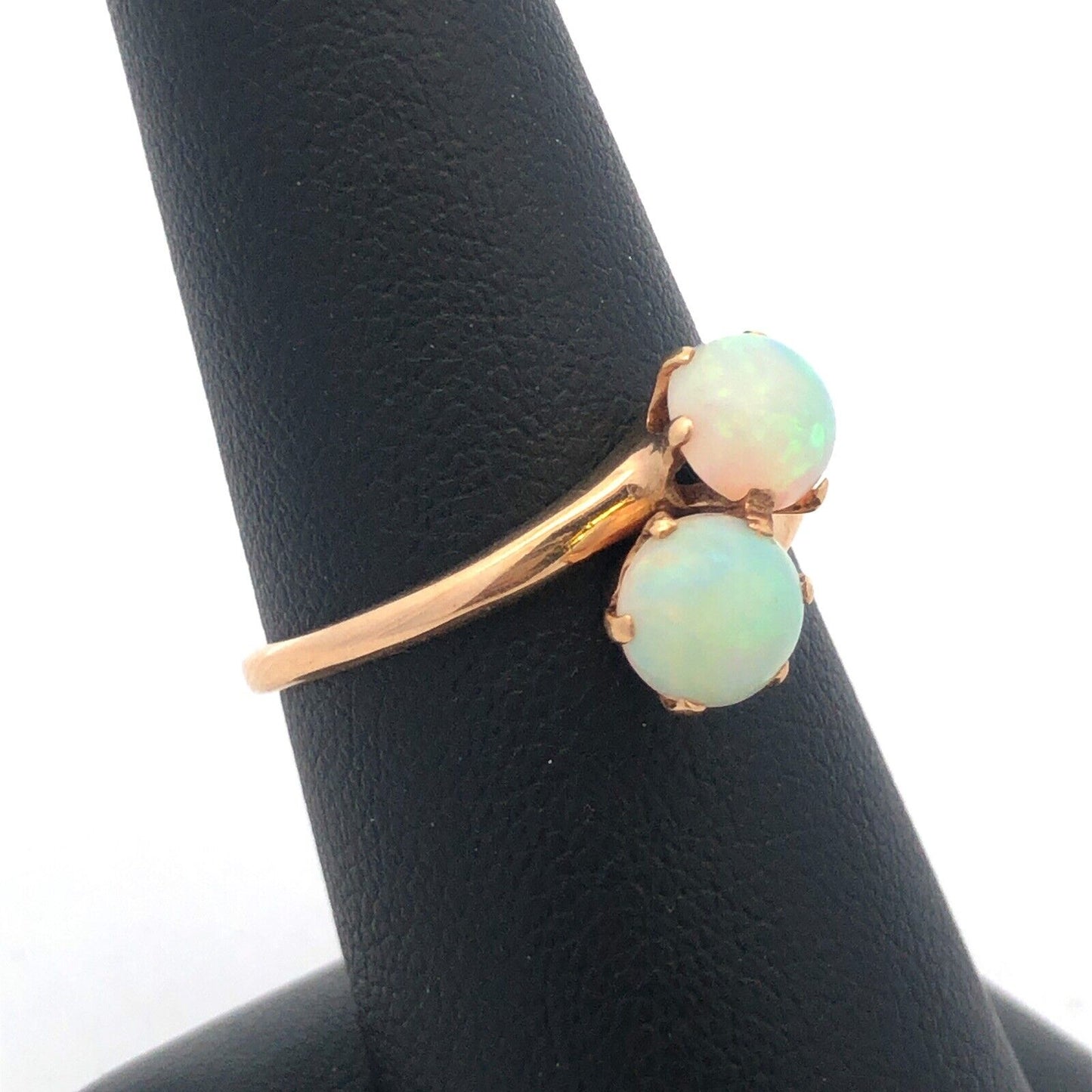 Retro 14K Yellow Gold Fire Opal Duo Bypass October Birthstone Cocktail Ring