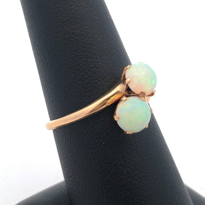 Retro 14K Yellow Gold Fire Opal Duo Bypass October Birthstone Cocktail Ring