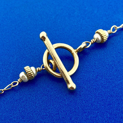 Mignon Faget 14K Yellow Gold Small Medallion Baroque Pearl Drop Toggle Necklace