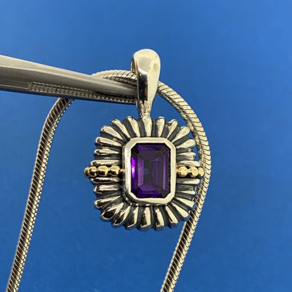 Stunning Sterling Silver 925 18k Trim Purple Amethyst Pendant 16" Chain Necklace