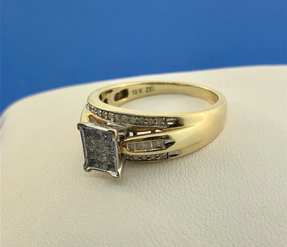 Vintage ZEI 10K Yellow White Gold Diamond Cluster Empire Style Engagement Ring