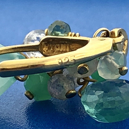 India Sterling Silver Vermeil Green Blue Opalescent Beads Drop Dangle Earrings