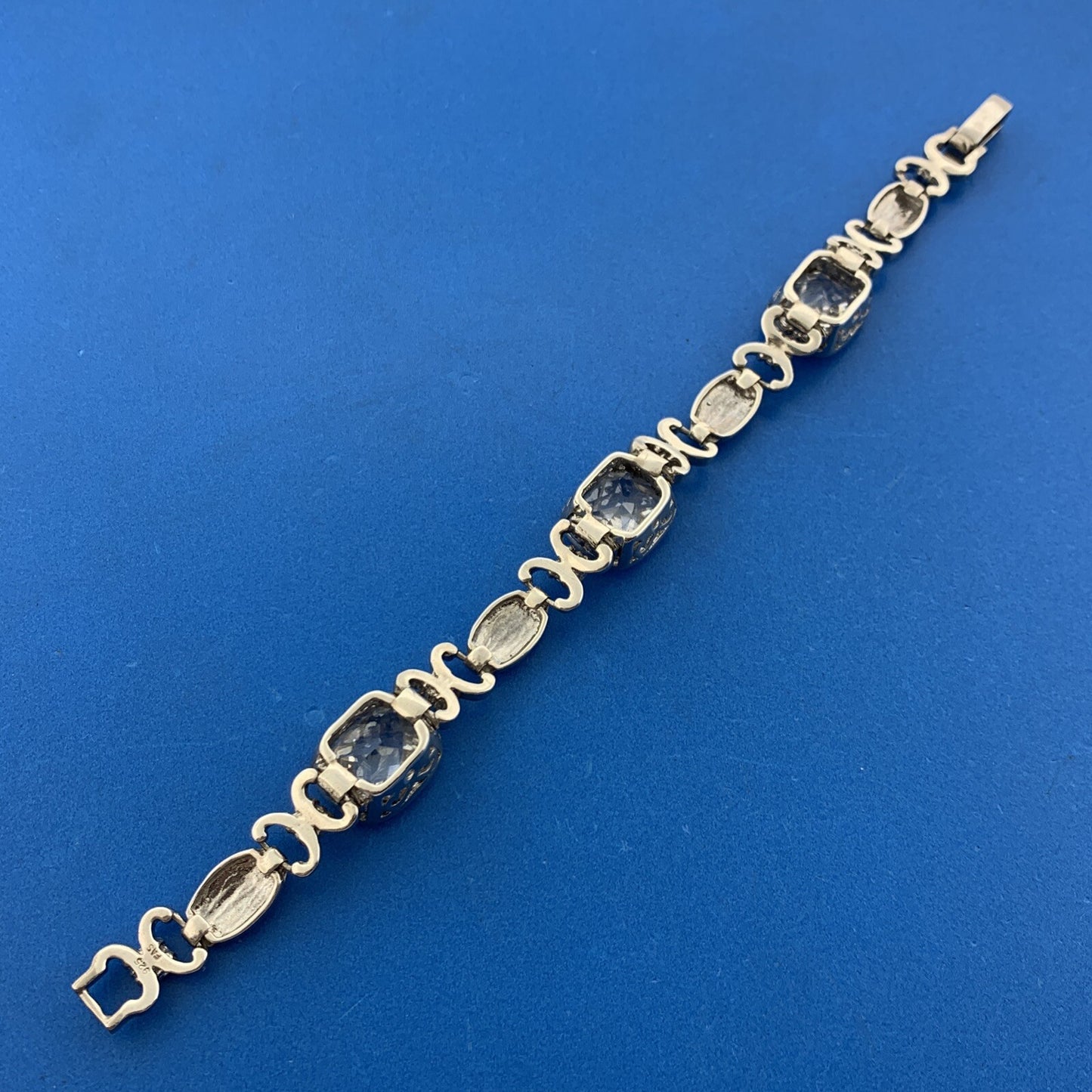 925 Sterling Silver Rectangle White Quartz Statement Tennis Bracelet