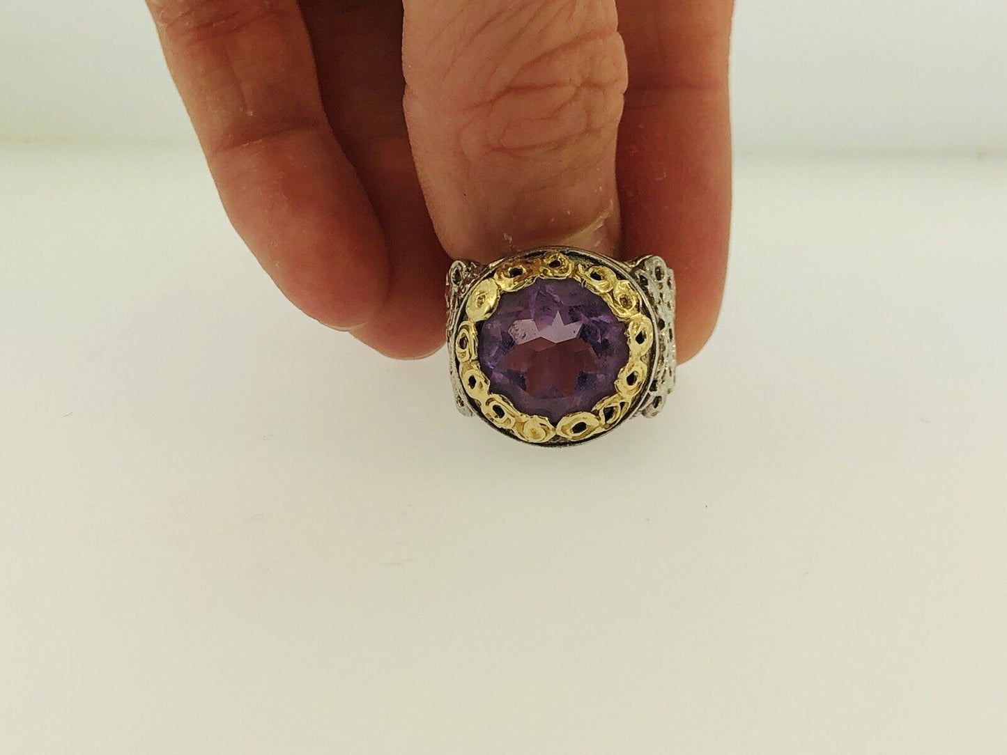 Adi Paz ZRW Israel 14K Yellow Gold Sterling Silver 925 Amethyst Cocktail Ring