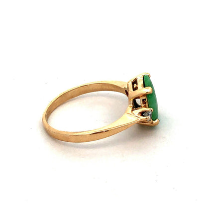 Designer KIN 14K Yellow Gold Oval Green Jade Round Diamond Accents Ring