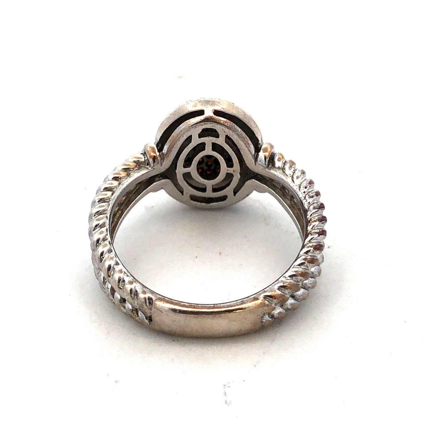 Designer JS 925 Sterling Silver Chocolate Diamond Oval Twist Detail Ring