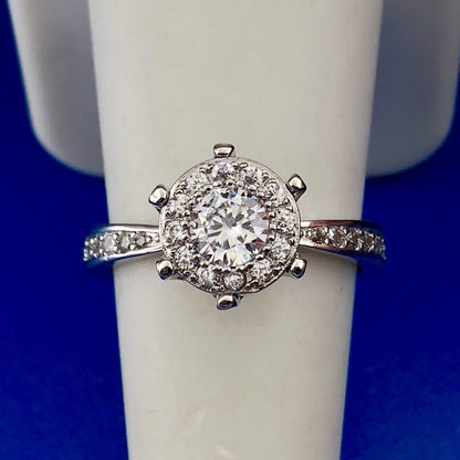 Sterling Silver 925 Cubic Zirconia White Sapphire Halo Engagement Promise Ring