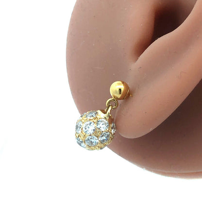 14K Yellow Gold Cubic Zirconia CZ Disco Ball Statement Drop Dangle Earrings