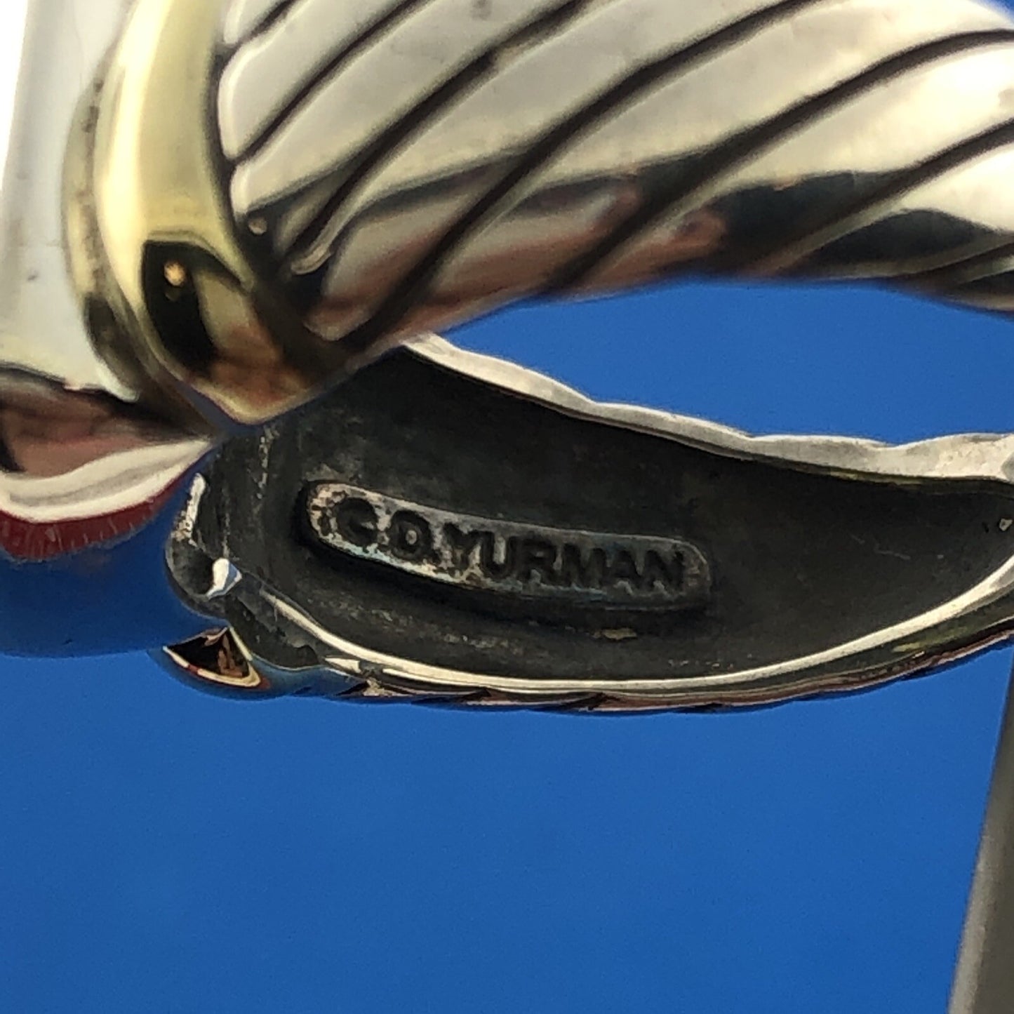 David Yurman 925 Sterling Silver 14K Yellow Gold Peridot Classic Cable Dome Ring