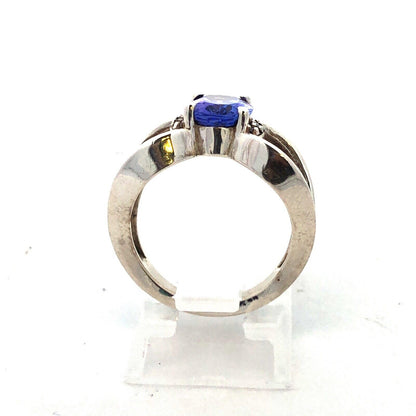Sophia Fiori 925 Sterling Silver Oval Tanzanite Diamond Accents Split Shank Ring