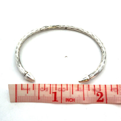 Vintage Artisan Designer Silver Plate Hammered Open Bangle Cuff Bracelet