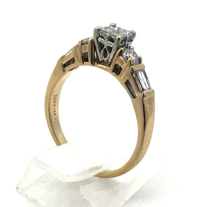 Vintage 14K Yellow Gold Princess Diamond Quad Top Accent Engagement Ring