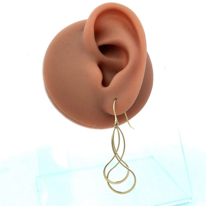 14K Yellow Gold Swirl Modernist Hook Dangle Earrings