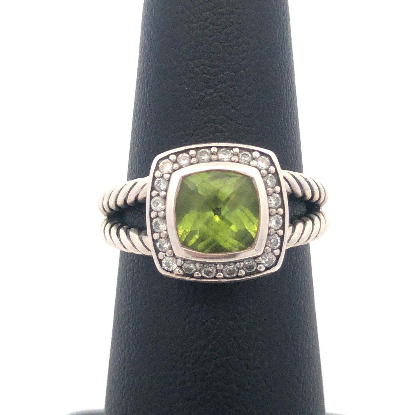 Designer David Yurman 925 Sterling Silver Prasiolite Diamond Halo Albion Ring