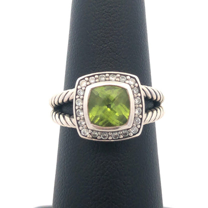 Designer David Yurman 925 Sterling Silver Prasiolite Diamond Halo Albion Ring