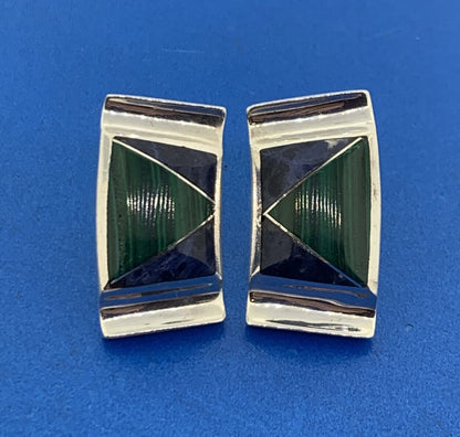 Escorcia Taxco Mexico 950 Silver Lapis Lazuli Malachite Inlay Modernist Earrings