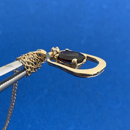 Designer 14K Yellow Gold Oval Garnet Diamond Accented Pendant Necklace