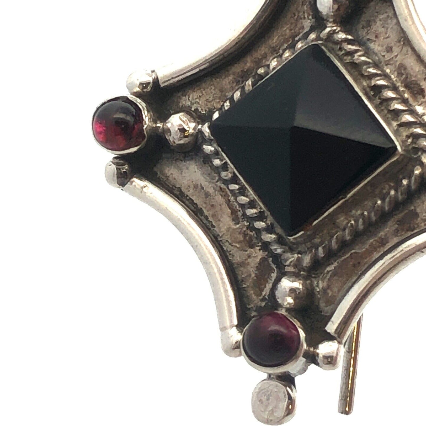 Vintage 925 Sterling Silver Black Onyx Amethyst Hook Statement Dangle Earrings