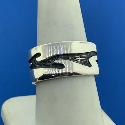 Vintage Mexico 925 Sterling Silver Modernist Storyteller Wide Cigar Band Ring