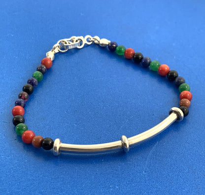 Estate Mixed Stone Colorful Beaded 950 Fine Silver Bracelet