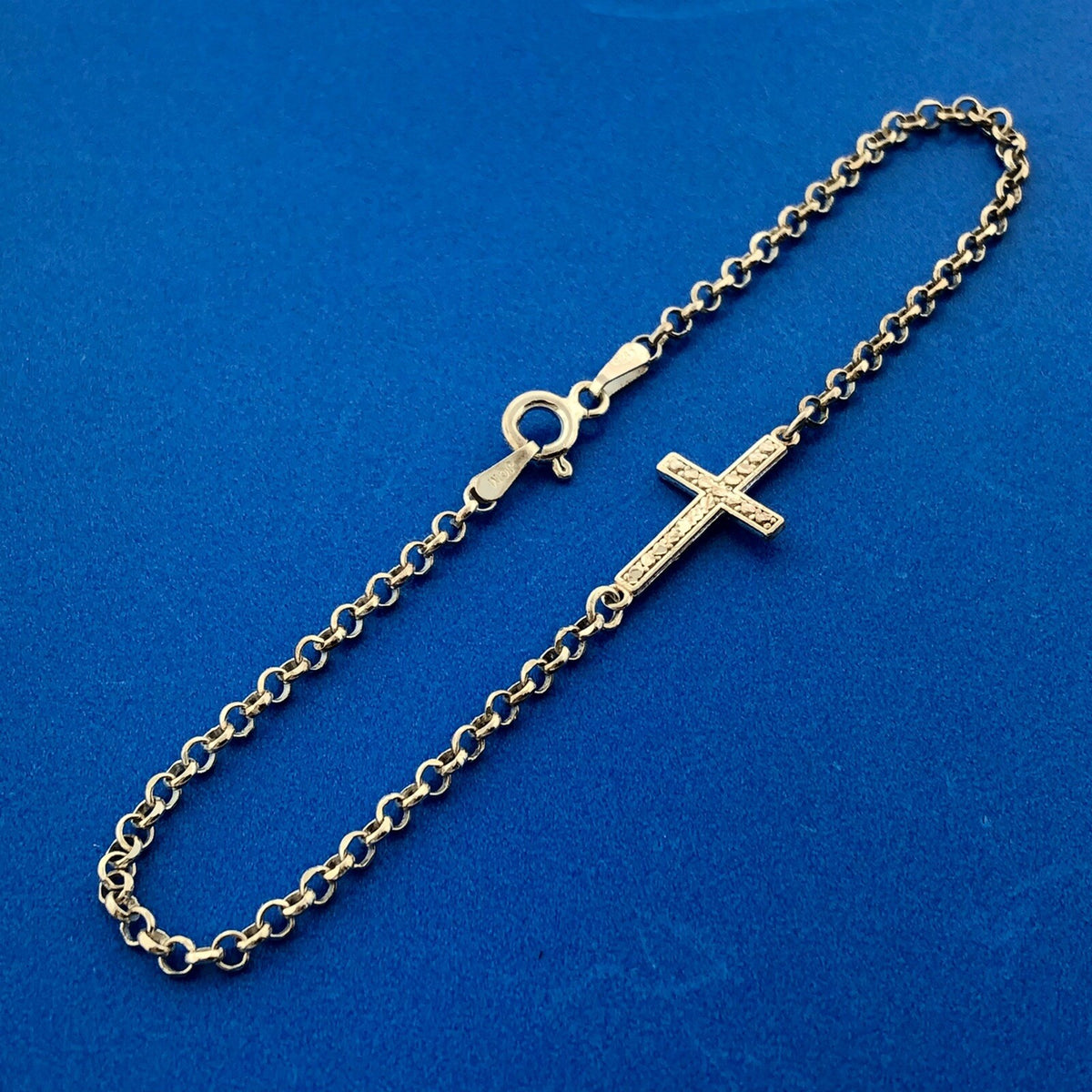 Jacmel Mauritius JCM 925 Sterling Silver Cross Single Station Link Bracelet