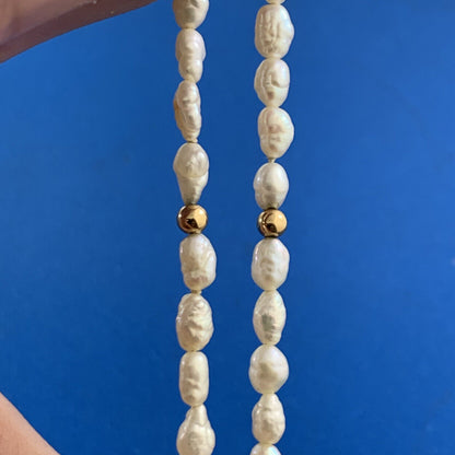 Estate 14K Yellow Gold Baroque Pearl Gold Bead Necklace
