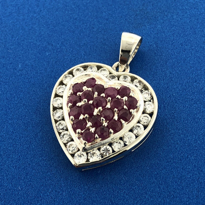 Designer 925 Sterling Silver Ruby White Amethyst Heart July Occasion Pendant