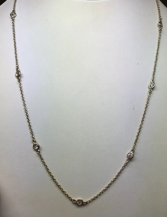 FAS Vermeil Sterling Silver 925 Round Cubic Zirconia CZ Station Necklace