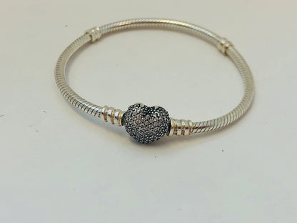 Authentic Pandora 925 Sterling Silver Pave Heart Clasp Charm Bracelet 590727CZ
