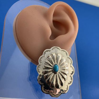Native American Michael Perry 925 Sterling Silver Turquoise Concho Stud Earrings