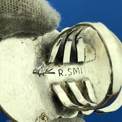 Native American R Smith 925 Sterling Silver Green Turquoise Squash Blossom Ring