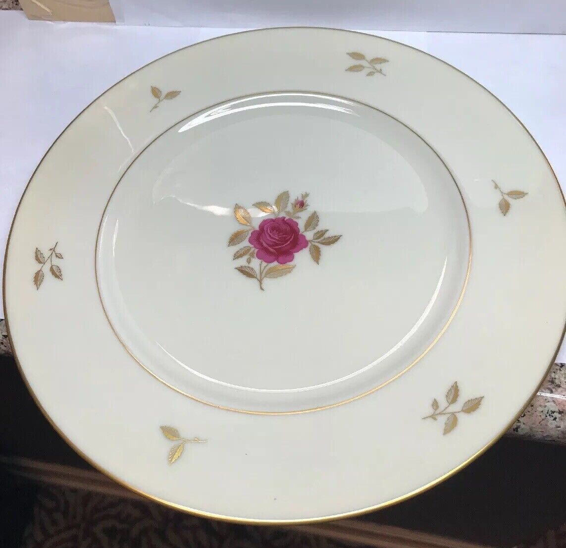 Lenox China Rhodora Pattern Rose Design Gold Linen 10-3/8" Dinner Plate