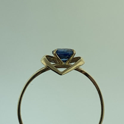 14K Yellow Gold Blue Sapphire Cubic Zirconia CZ Promise Sweetheart Ring