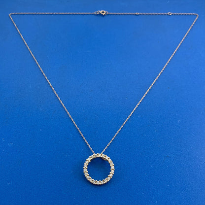 Designer 14K Yellow Gold Cubic Zirconia CZ Infinity Circle Pendant Necklace