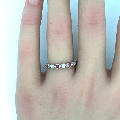 Designer 925 Silver Red White Cubic Zirconia Anniversary Stackable Eternity Band