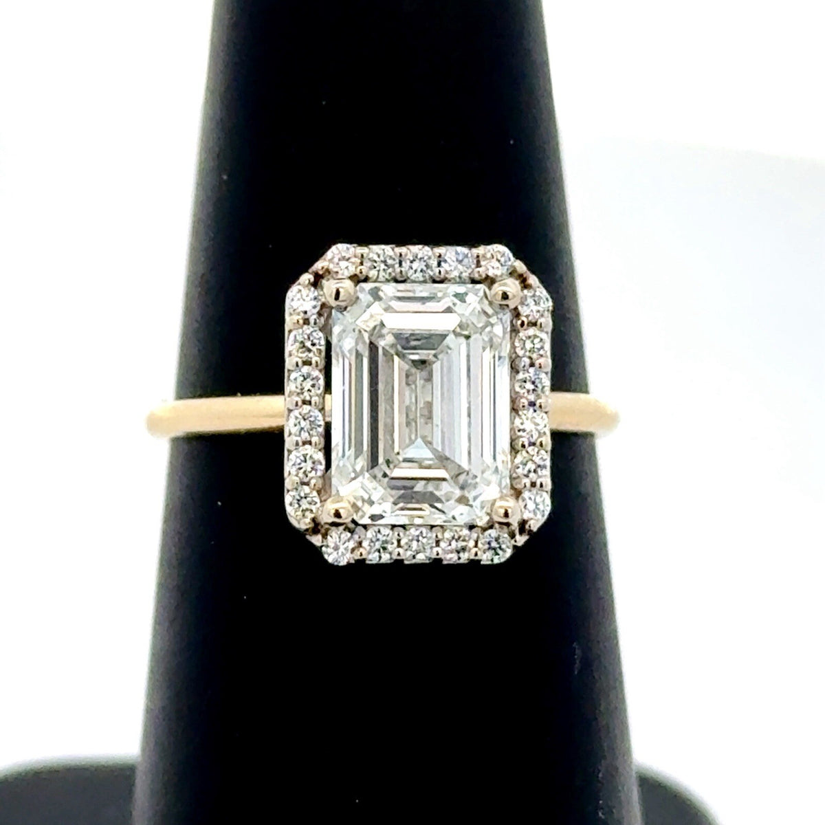 14K Yellow Gold Emerald Lab Created Diamond 2.55 TCW Halo Engagement Ring