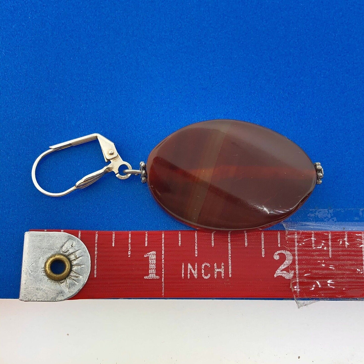 Retro Silver Toned Banded Agate Modernist Wave Statement Dangle Earrings