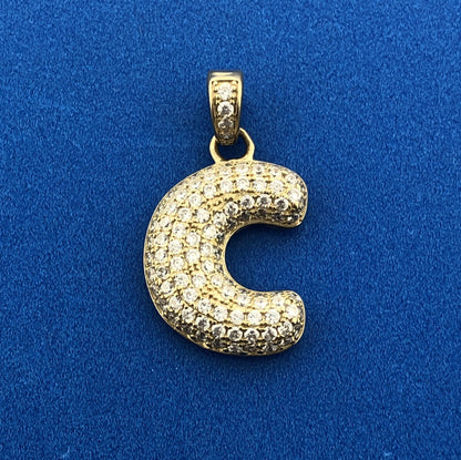 Gorgeous 10k Yellow Gold Sparkling CZ Letter Initial C Alphabet Dangle Pendant