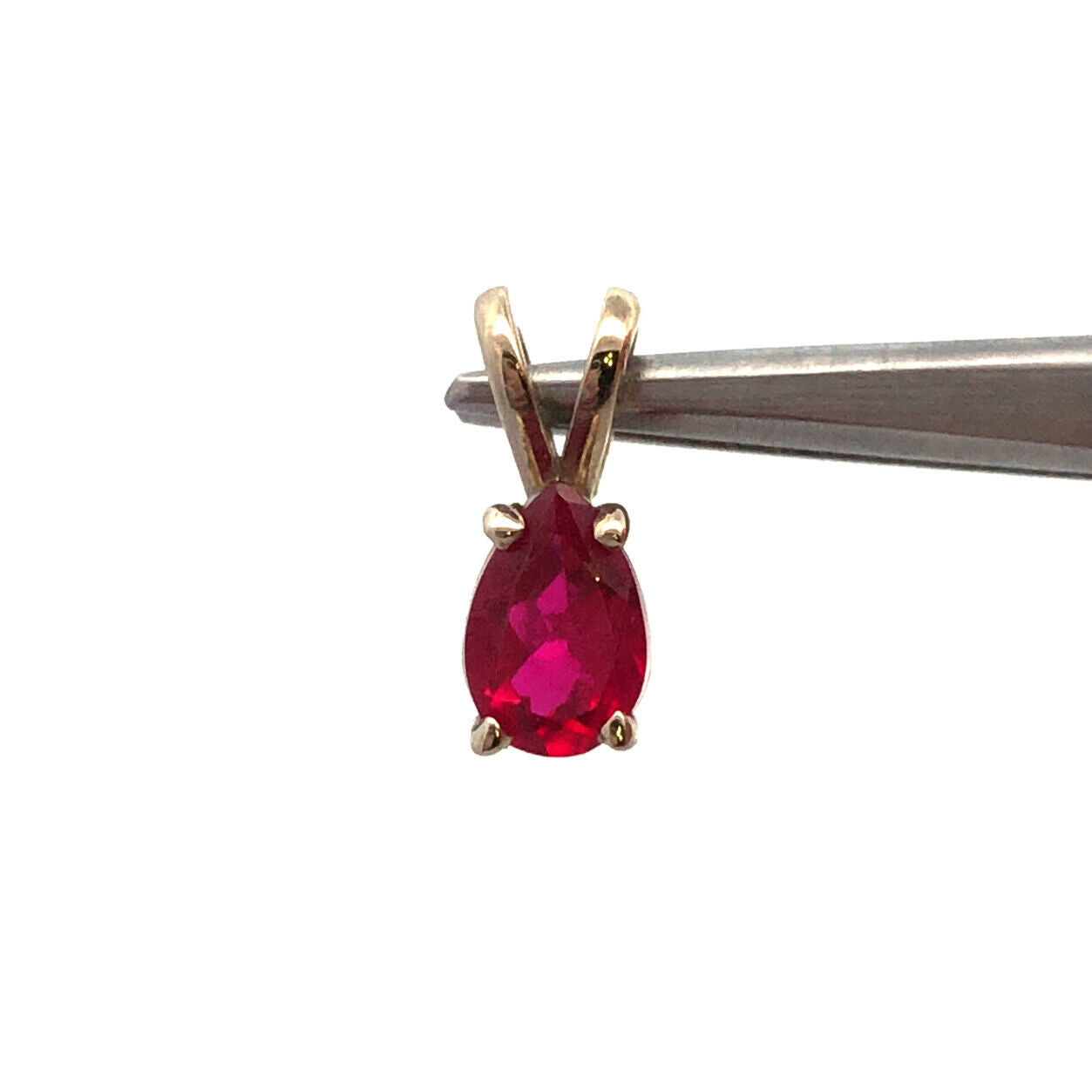 Vintage 14K White Gold Pear Ruby Solitaire Petite Drop Pendant