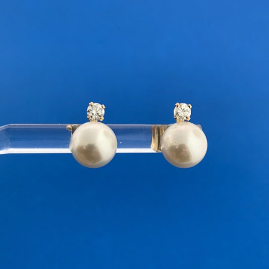 Designer 14K Yellow Gold Pearl Diamond June Anniversary Bridal Stud Earrings