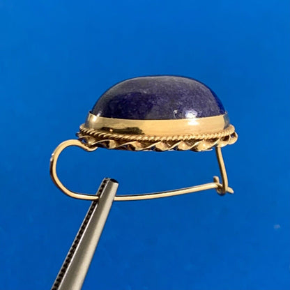 Vintage 14K Yellow Gold Lapis-Lazuli Oval Cabochon Statement Drop Stud Earrings