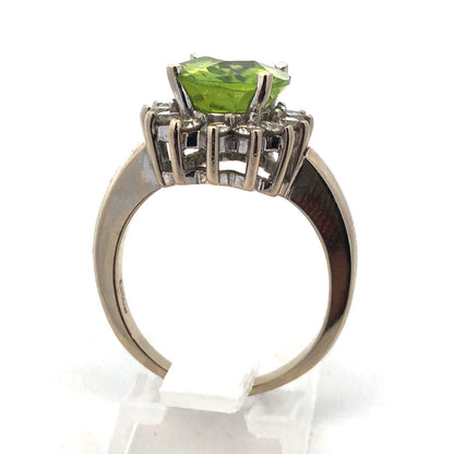 LeVian 14K White Gold Oval Cushion Green Apple Peridot Diamond Cocktail Ring