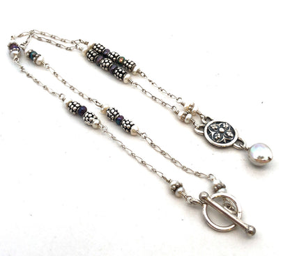 Mignon Faget 925 Sterling Silver Renaissance Pearl Rosette Medallion Necklace