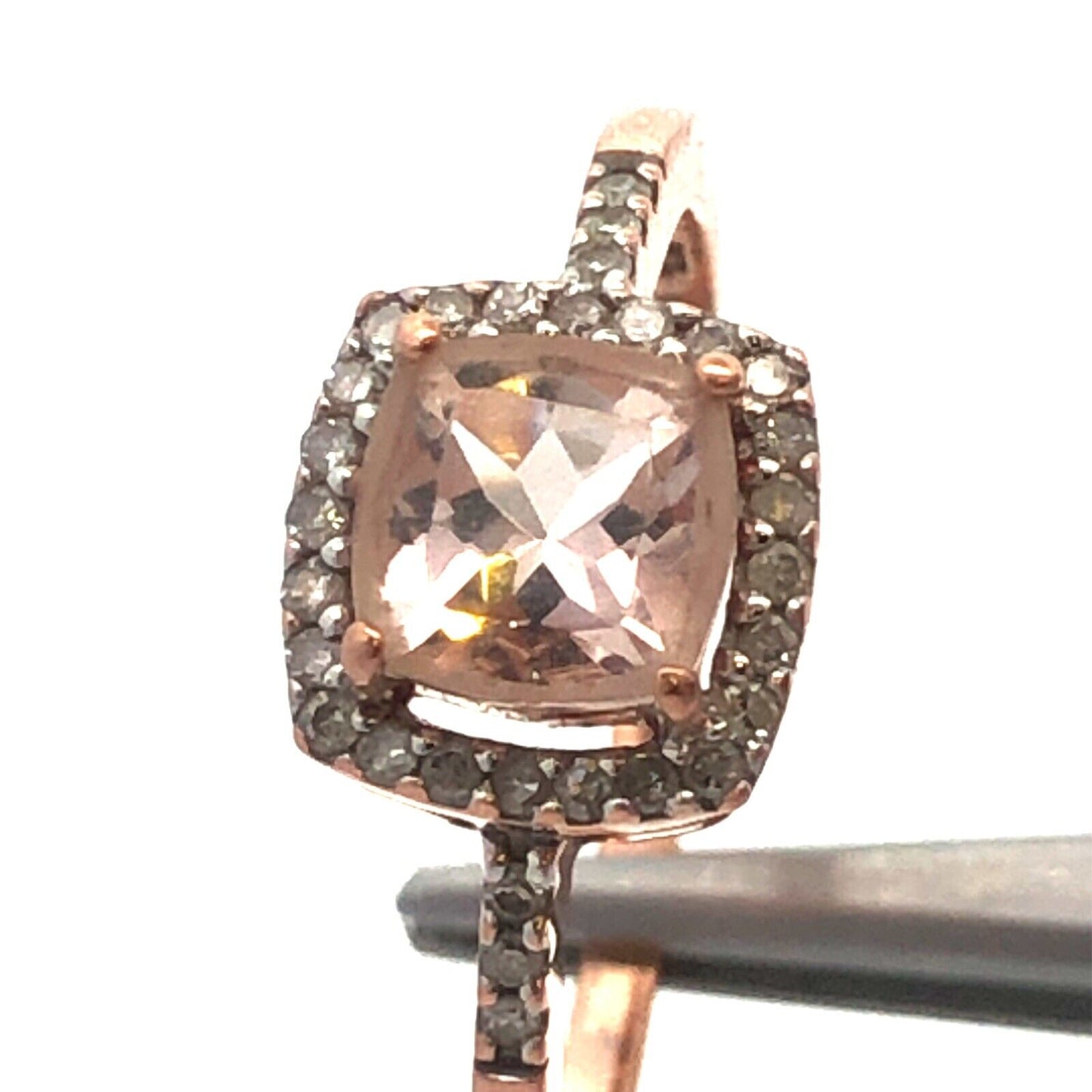 Zales Designer 10K Rose Gold Cushion Cut Morganite Diamond Halo Engagement Ring