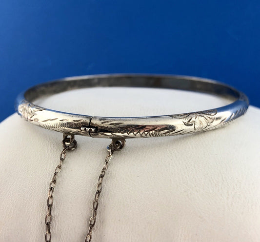 Vintage Sterling Silver 925 Floral Scroll Engraved Bangle Bracelet