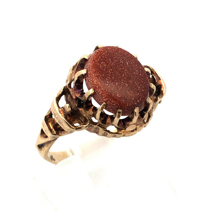 Vintage Estate 14K Yellow Gold Oval Goldstone Cocktail Ring