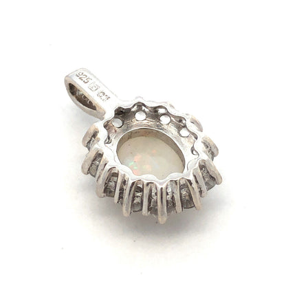 Designer CN 925 Sterling Silver Oval White Opal White Topaz Diamond Pendant