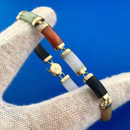 Gorgeous 14k Yellow Gold Elongated Cabochon Multi-Stone 7" Panel Link Bracelet