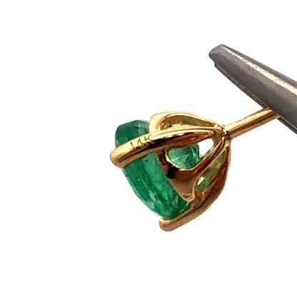 Designer PAM 14K Yellow Gold Round Green Emerald Solitaire Stud Earrings