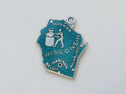 Vintage 925 Sterling Silver Green Enamel Wisconsin Bracelet Charm Nurse Doctor